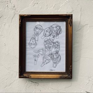 10”x12” : 1 of 1 org. glass framed ink drawing